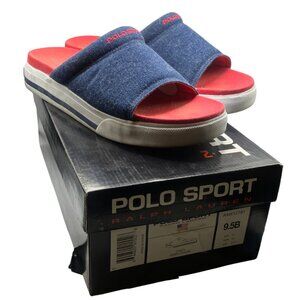 VTG Y2K Polo Sport Ralph Lauren Women's Red Blue Denim Burma Slides Size 9.5B